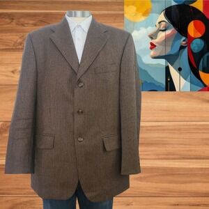 Chaps 100% Wool‎ Dark Brown Houndstooth Check Blazer Sport Jacket Mens 42R
